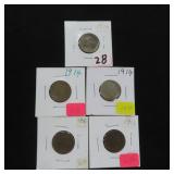 Five (5) Buffalo Nickels (2) 1914 & (3) 1916