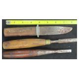 Very Old Knife and (2) wood working tools