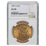 GOLD1897-S $20 AU58 NGC