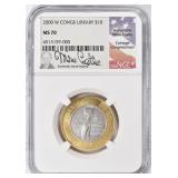 2000-W Library of Congress Bi-Metal $10 NGC MS-70