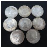 Eight (8) Silver Kennedy Half Dollars, $94 Melt