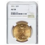 GOLD 1911 $20 AU58 NGC