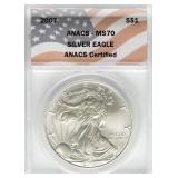2007 $1 Silver Eagle MS70 ANACS. ANACS Certified