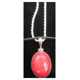 Sterling Silver Necklace with Red Gemstone Pendant