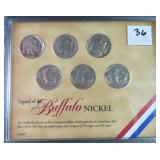 SIX (6) Buffalo Nickels Display