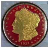 Colorized 1921 Silver Morgan Dollar, Pigeon Blood