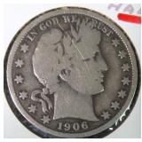 Silver 1906 Barber Half Dollar