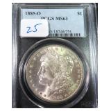1885-O Silver Morgan Dollar, PCGS MS63, $90