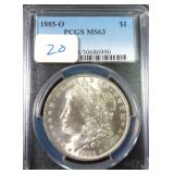 1885-O Silver Morgan Dollar, PCGS MS63, $90