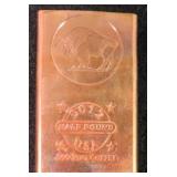 2012 Half Pound .999 Fine Copper Bar, Buffalo