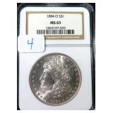 1884-O Silver Morgan Dollar, NGC MS63, $110