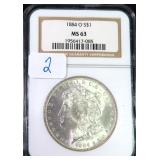 1884-O Silver Morgan Dollar, NGC MS63, $110