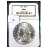 1884-O Silver Morgan Dollar, NGC MS63, $110