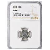 SILVER 1960 Roosevelt Dime NGC MS-65