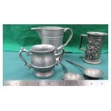 $15 SHIP: (5) Pieces Vintage Pewter