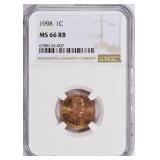1998 Lincoln Cent NGC MS-66 RB