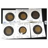 SIX (6) Wheat Cents