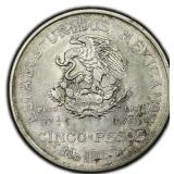 1952 Cinco Peso Mexico Hidalgo Silver Coin 27.7g