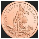1 oz Sic Semper Tyrannis Copper Bullion Round