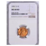 $9,500 Guide: 1951-S Lincoln Cent NGC MS-68 RD