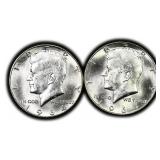 TWO (2) 90% Silver Kennedy Half Dollars US Coin