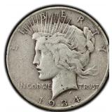 1934-S Peace Dollar Silver U.S San Francisco Mint