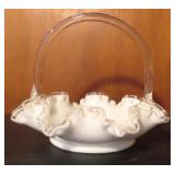 Cased Glass Ruffled Edge Basket, 8"