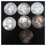 Seven (7) Silver Washington Quarters. $96 Melt