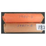 TWO (2) Rolls of 1945-S Lincoln Copper Wheat Cents