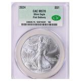 2024 $1 Silver Eagle First Delivery CACG MS-70