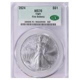 2024 $1 Silver Eagle First Delivery CACG MS-70