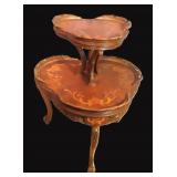 Vintage Louis XV 2-Tiered Inlaid Marquetry