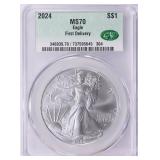 2024 $1 Silver Eagle First Delivery CACG MS-70