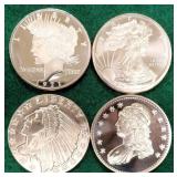 Four (4) ONE OUNCE Copper Bullion Rounds