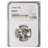 1944-S Washington Quarter NGC MS-65