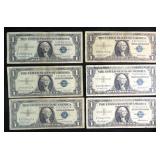 SIX (6) One Dollar Silver Certificates