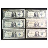 SIX (6) One Dollar Silver Certificates