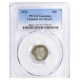 1912 Barber Dime PCGS Genuine AG Details