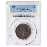 1854 Braided Hair Cent PCGS Genuine XF Details