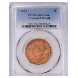 1853 Braided Hair Cent PCGS Genuine Fine Details