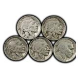 Five (5) Buffalo Nickel 5 Cent United States Coins
