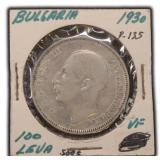 SILVER 1930 Bulgaria 100 LEVA