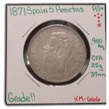 SILVER 1871 Spain 5 Pesetas