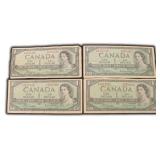 Four (4) 1954 Canada One Dollar