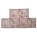 Three (3) Australia $5 Bank Notes
