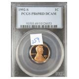 1992-S Lincoln Cent PCGS PR69DCAM