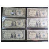 SIX (6) 1957 $1 Silver Certificates