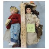 NO SHIP: (2) Porcelain Dolls with Stands, 17'H