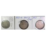 Three (3) Seated Liberty Silver Quarters