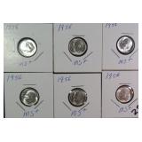 SIX (6) Mint State Silver 1956 Roosevelt Dimes